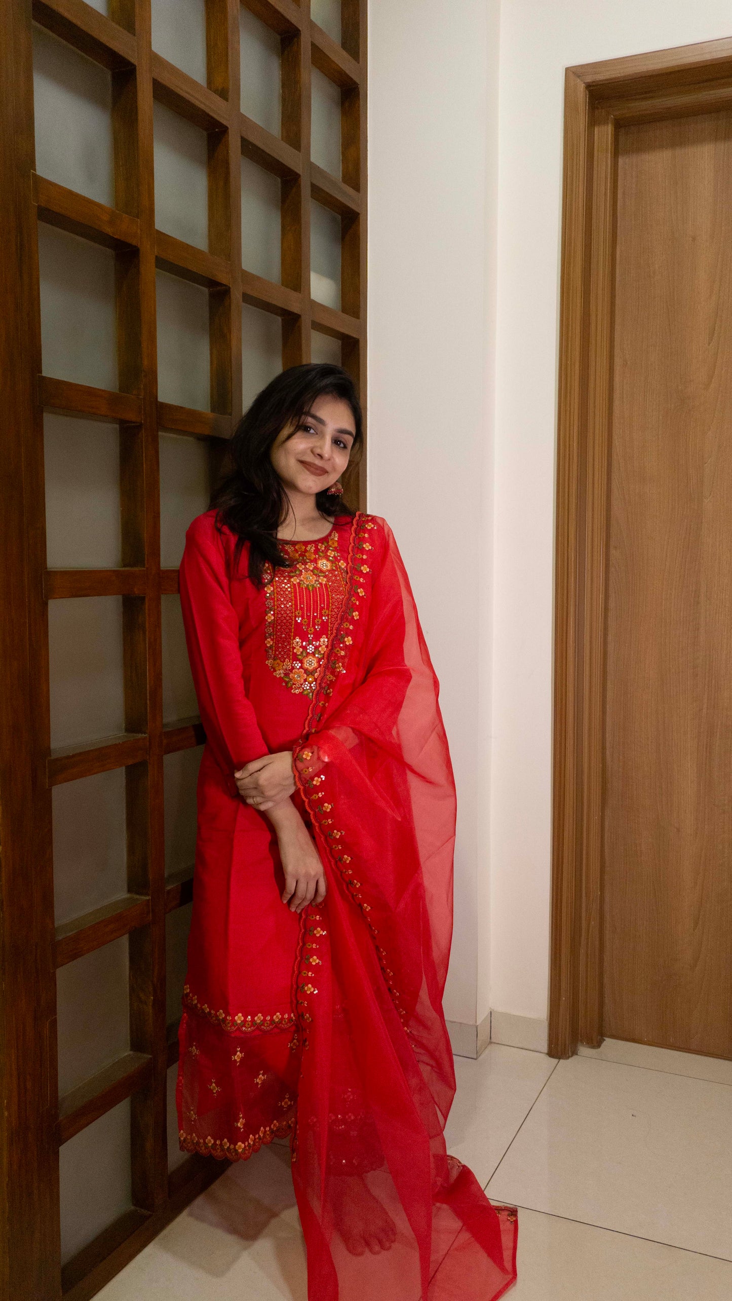 Red 3 Piece set - Modal Silk Salwar Suit