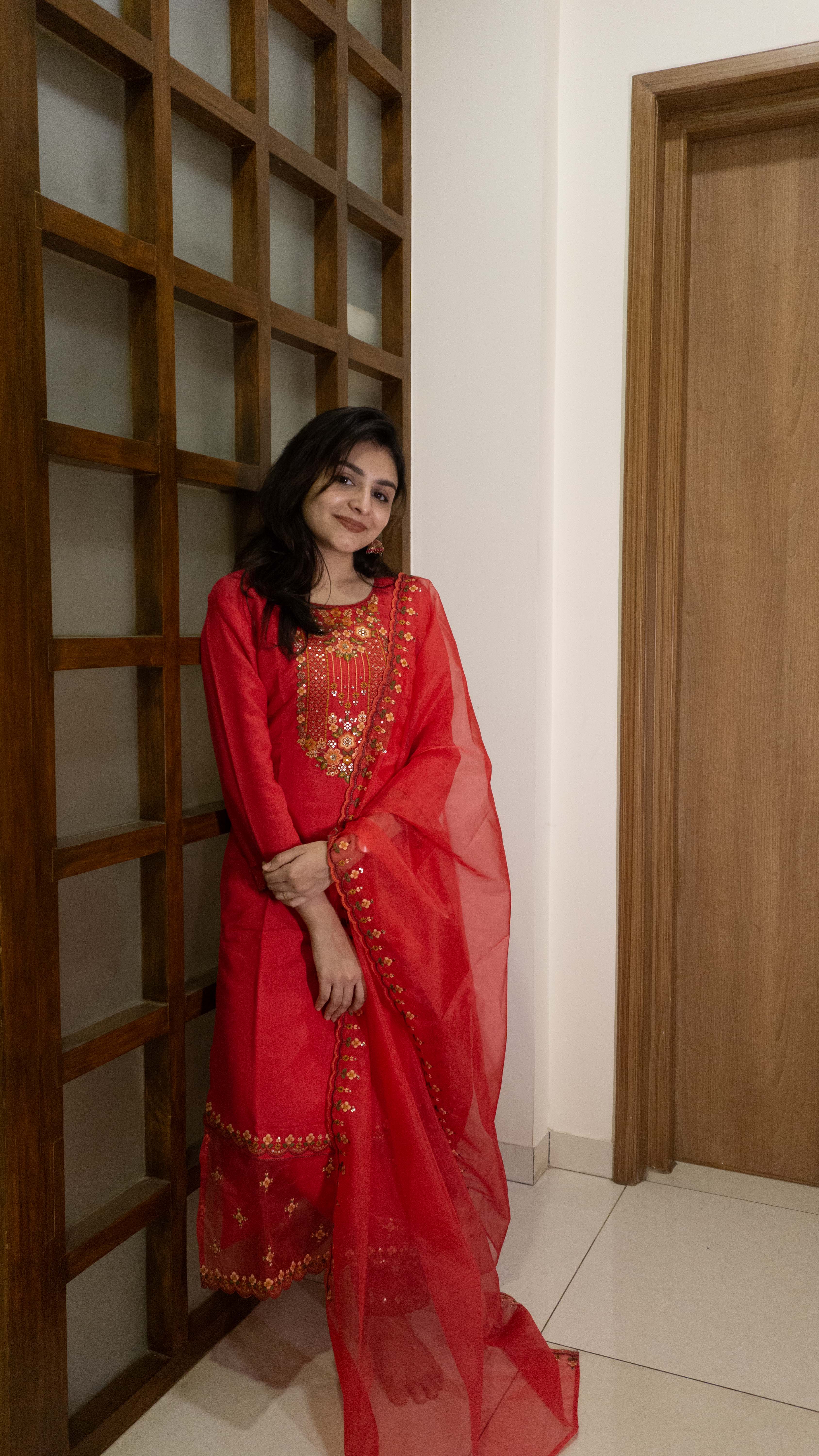 Red 3 Piece set - Modal Silk Salwar Suit