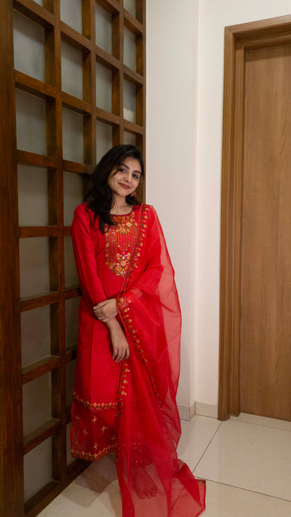 Red 3 Piece set - Modal Silk Salwar Suit