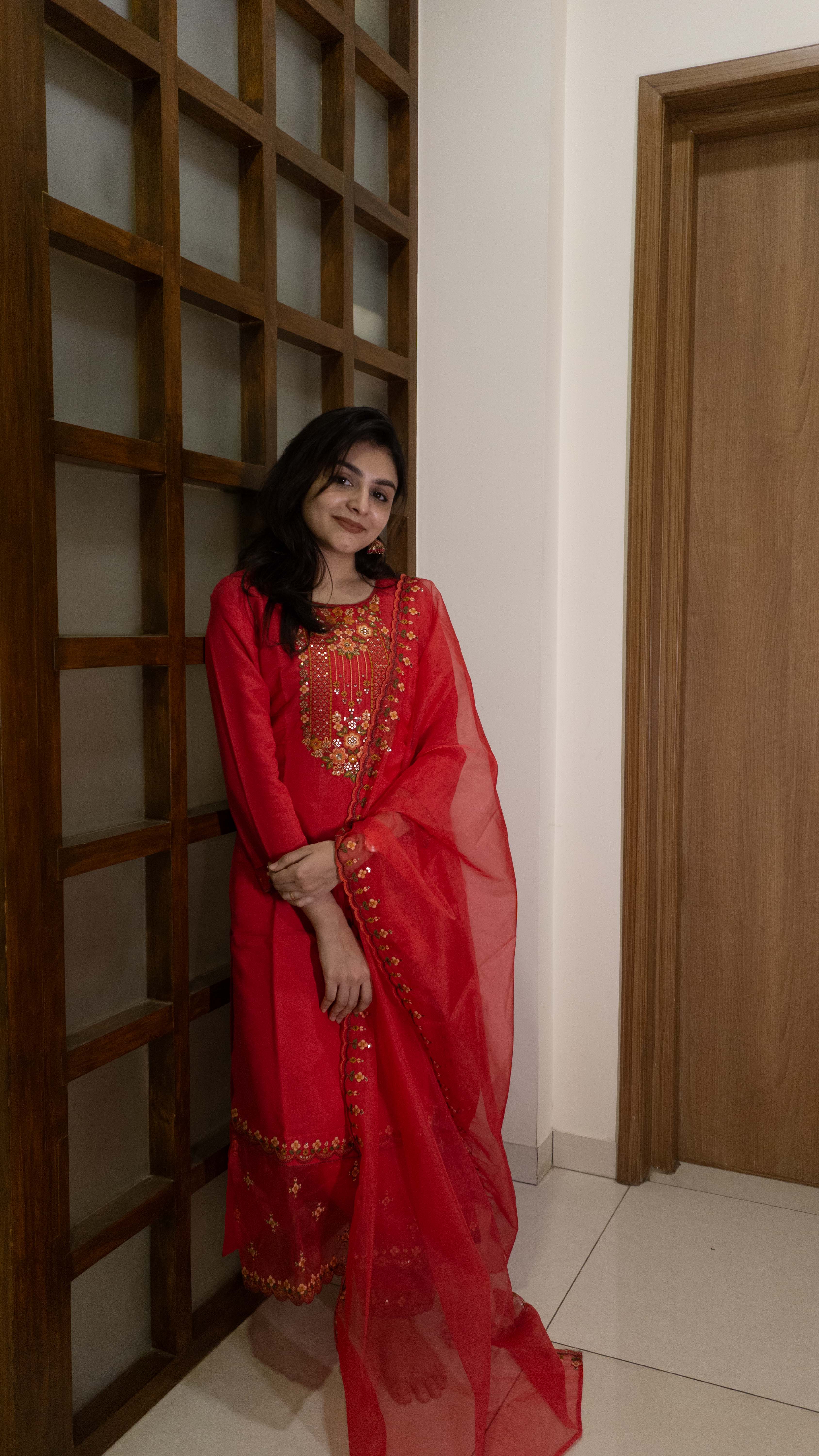 Red 3 Piece set - Modal Silk Salwar Suit