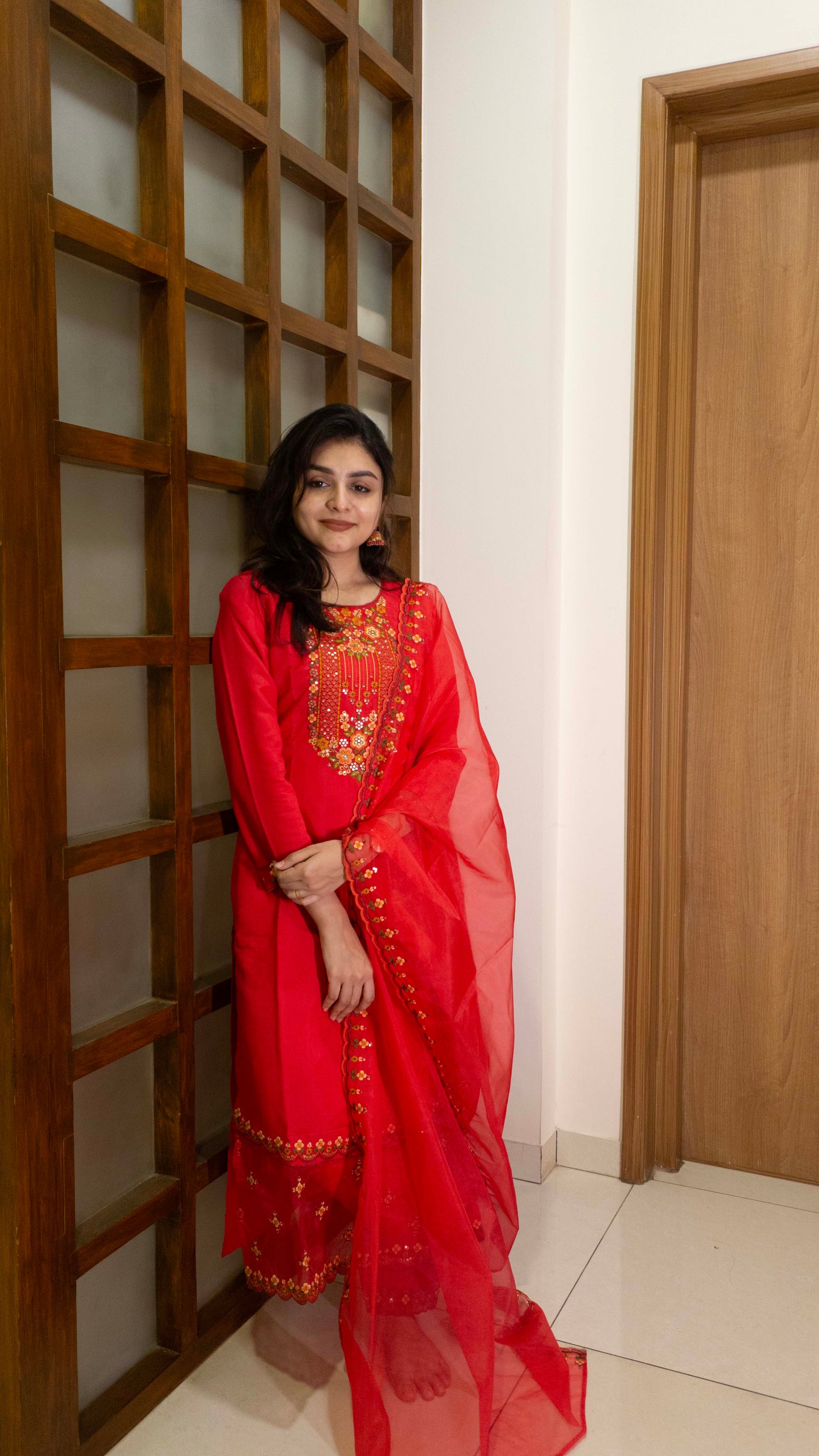 Red 3 Piece set - Modal Silk Salwar Suit