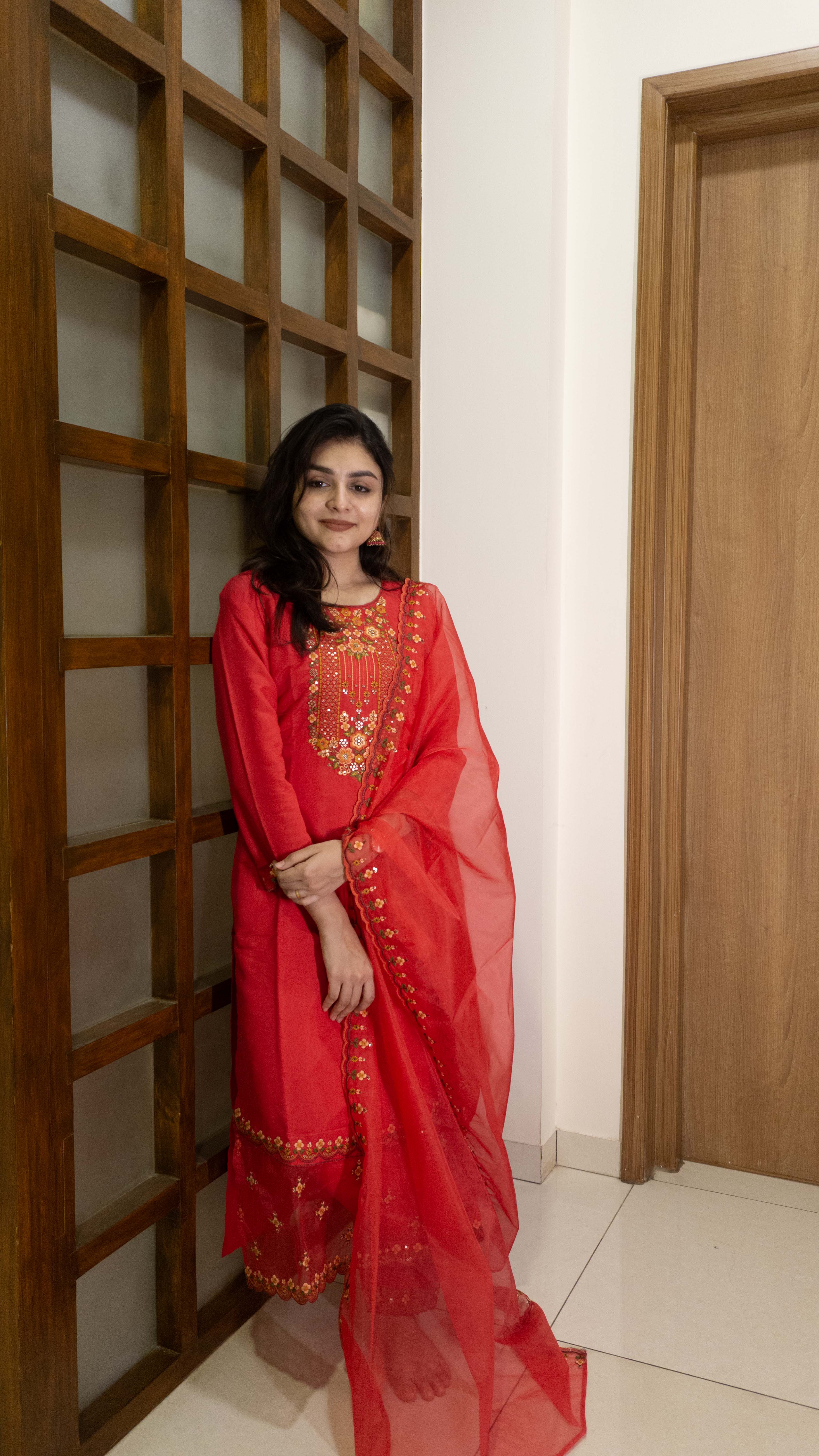 Red 3 Piece set - Modal Silk Salwar Suit
