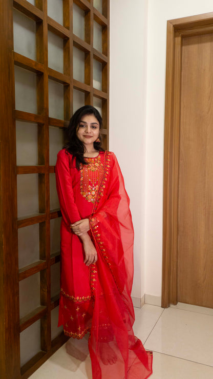Red 3 Piece set - Modal Silk Salwar Suit