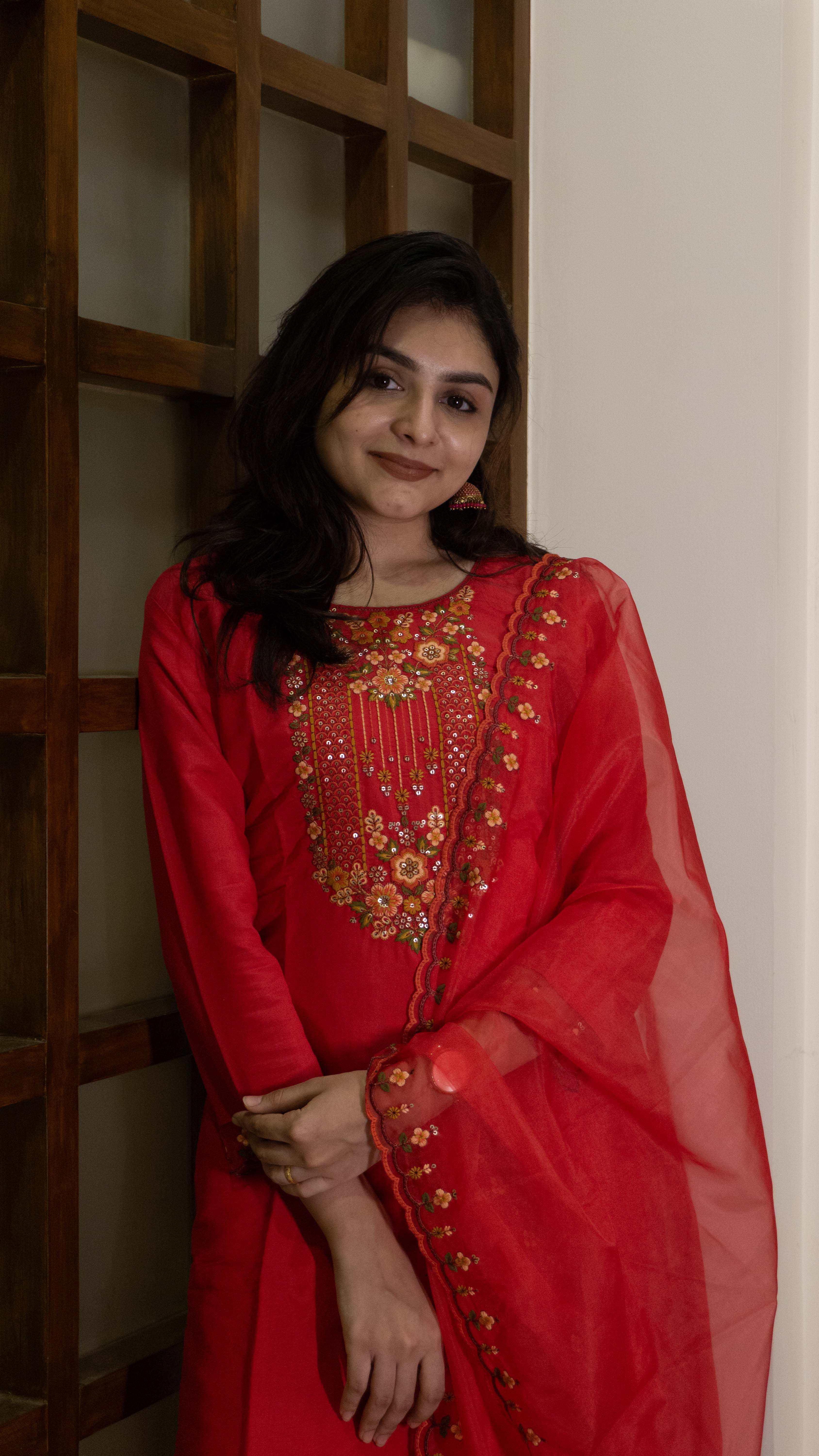 Red 3 Piece set - Modal Silk Salwar Suit