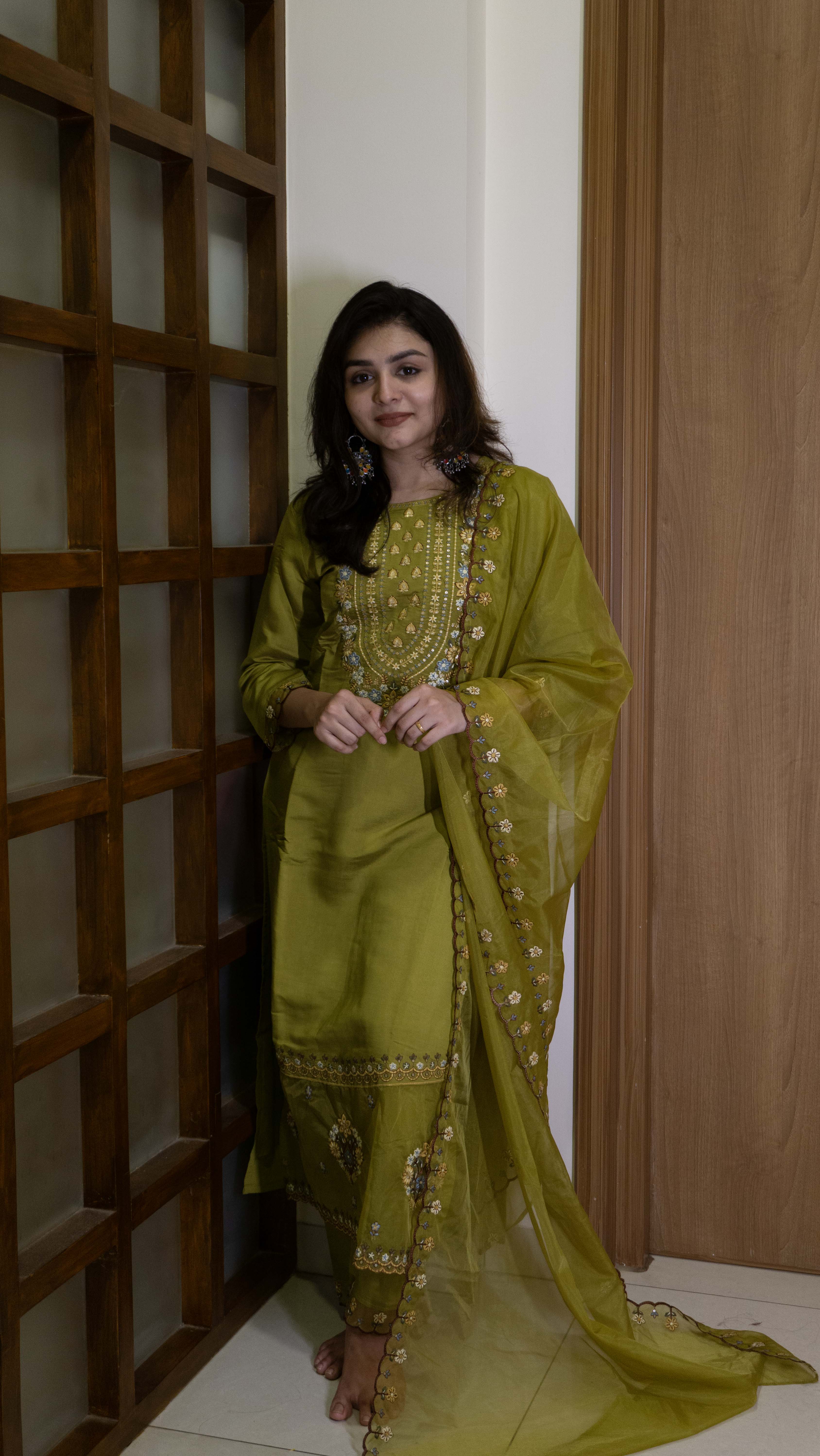 Mehendi Green 3 Piece set - Modal Silk Salwar Suit