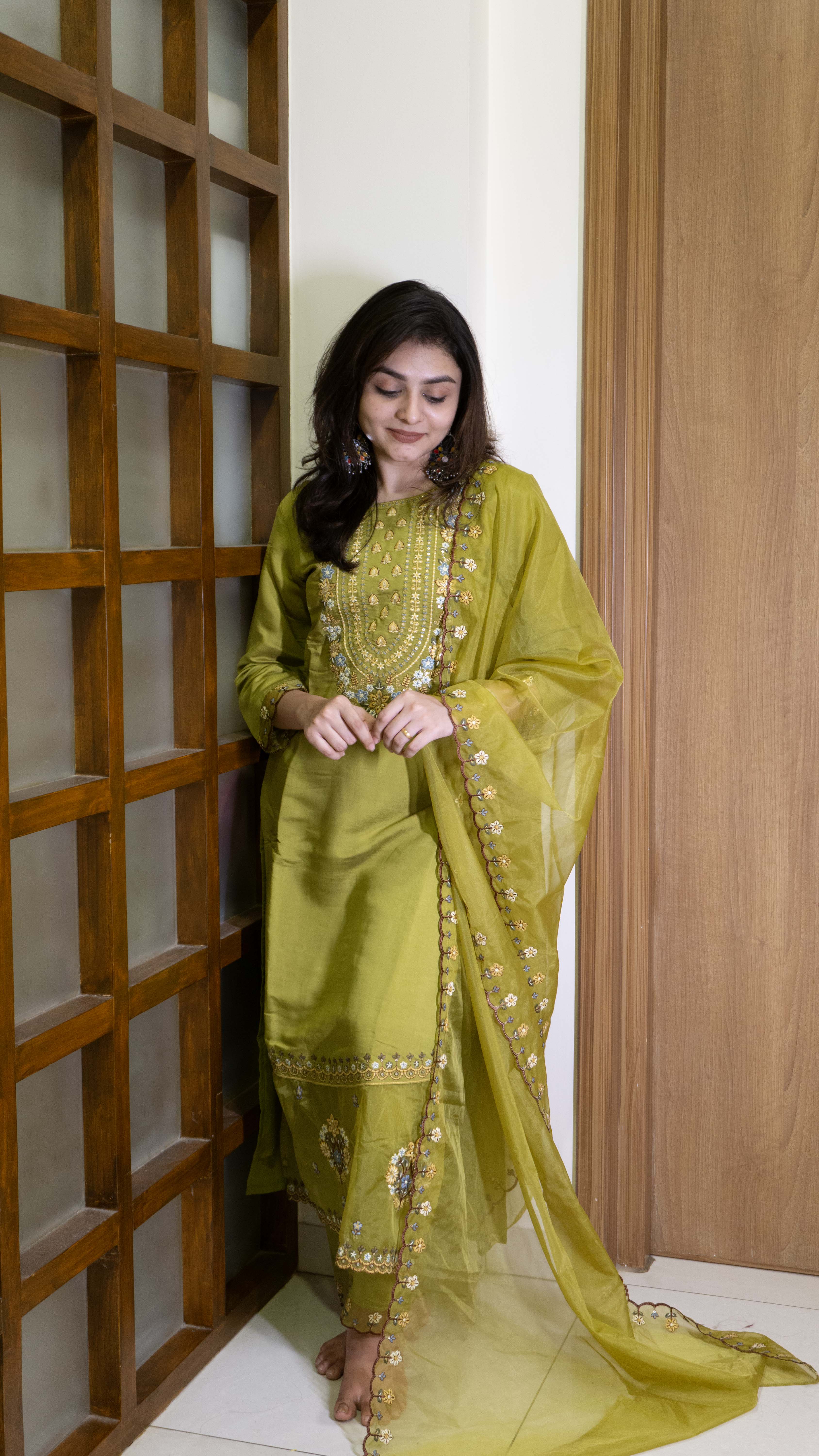 Mehendi Green 3 Piece set - Modal Silk Salwar Suit