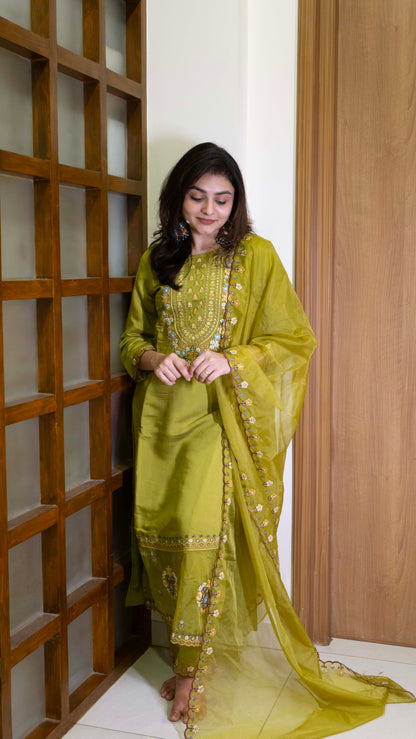 Mehendi Green 3 Piece set - Modal Silk Salwar Suit