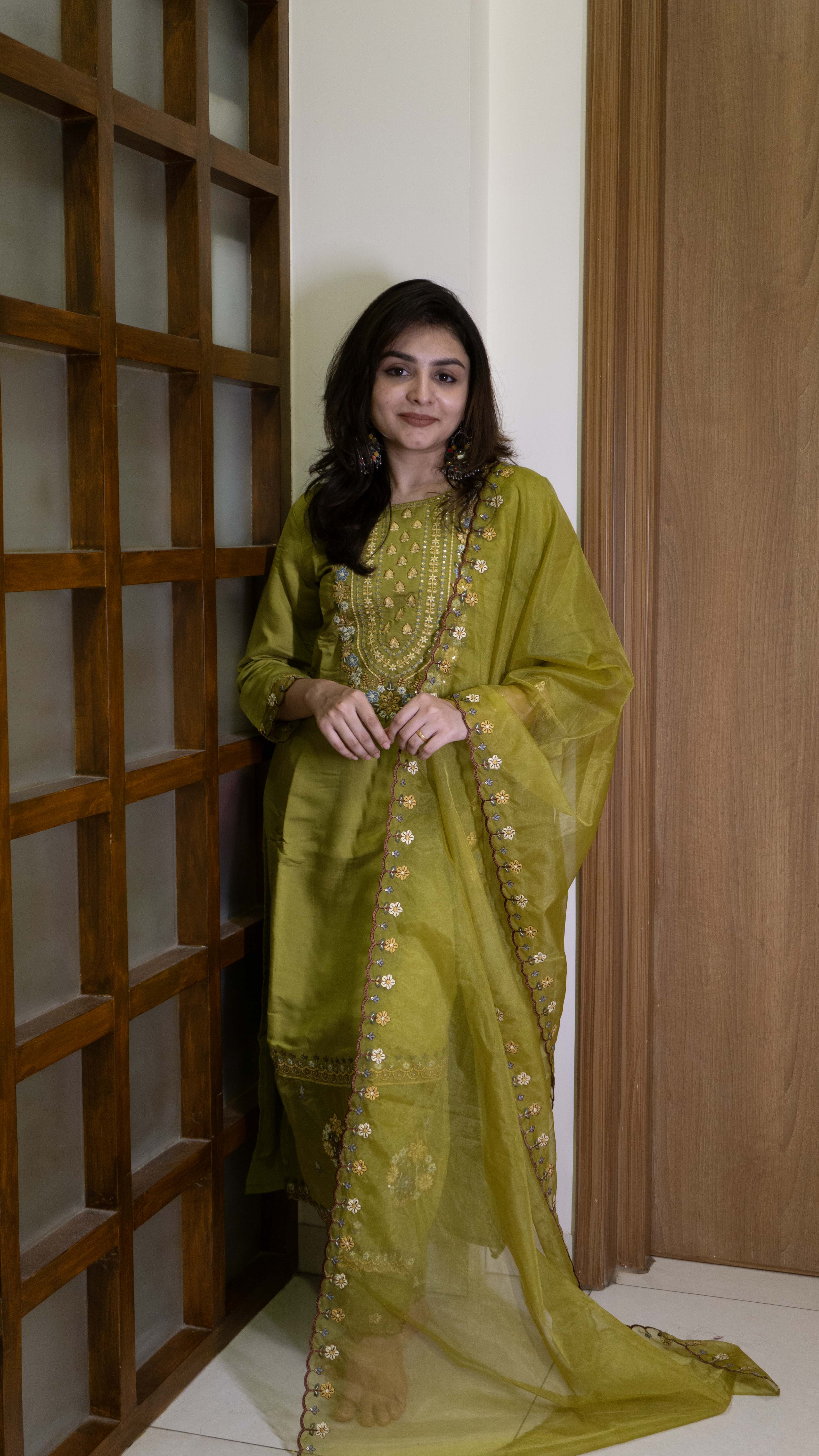 Mehendi Green 3 Piece set - Modal Silk Salwar Suit