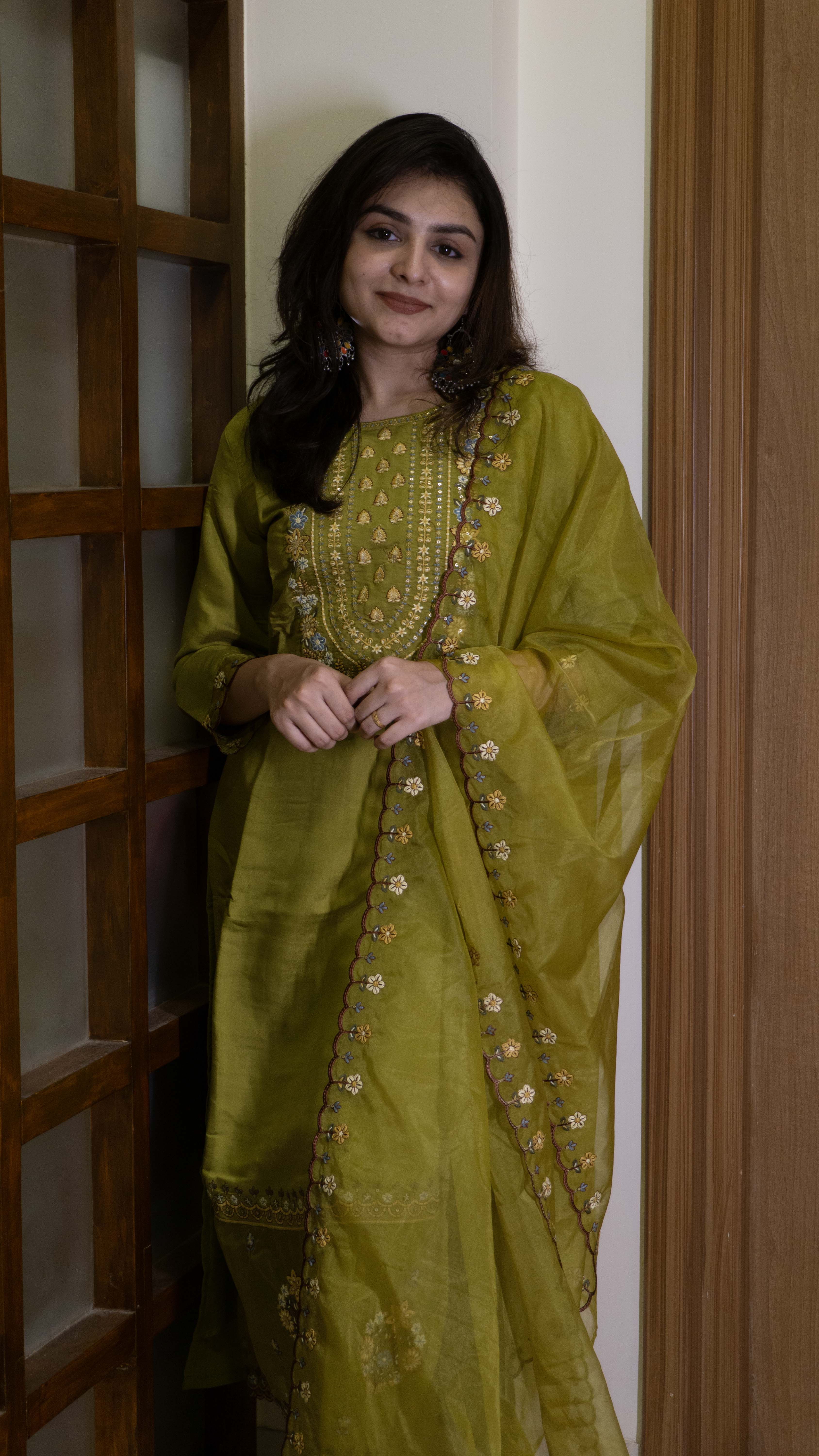 Mehendi Green 3 Piece set - Modal Silk Salwar Suit