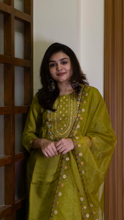 Mehendi Green 3 Piece set - Modal Silk Salwar Suit