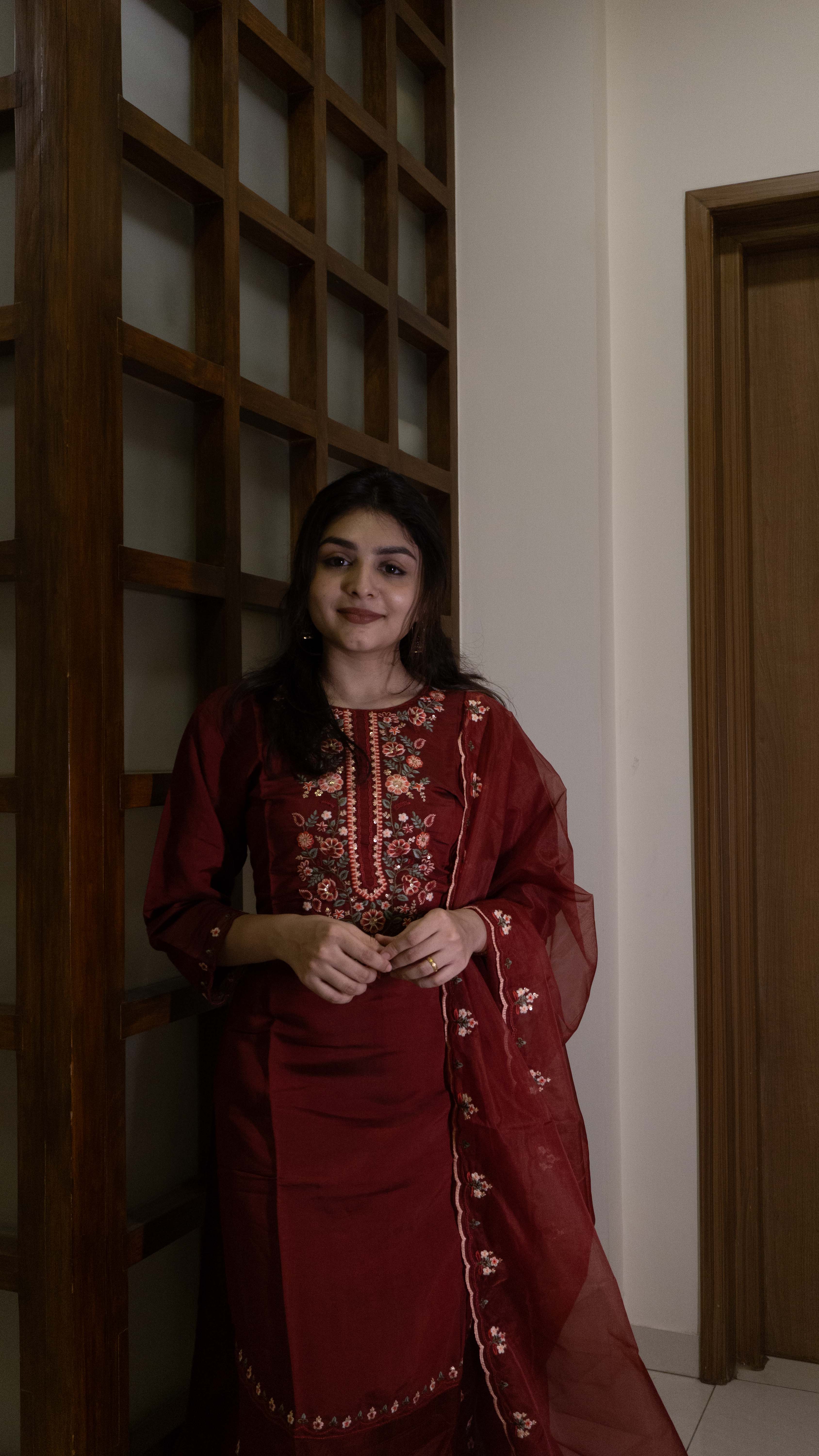 Maroon 3 Piece set - Modal Silk Salwar Suit