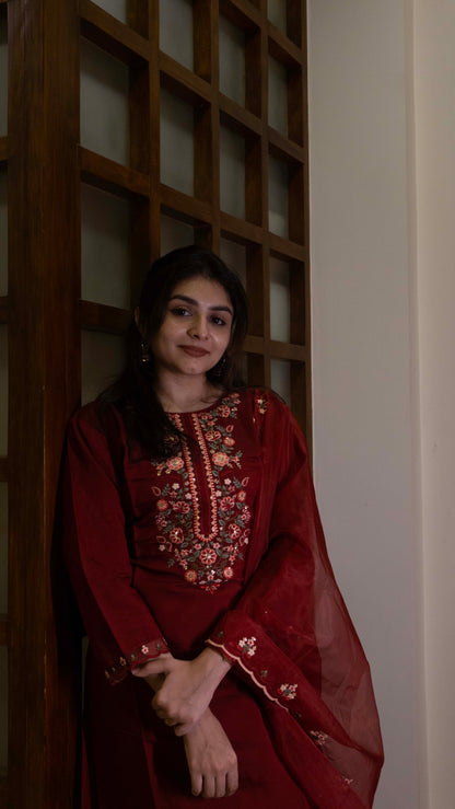 Maroon 3 Piece set - Modal Silk Salwar Suit