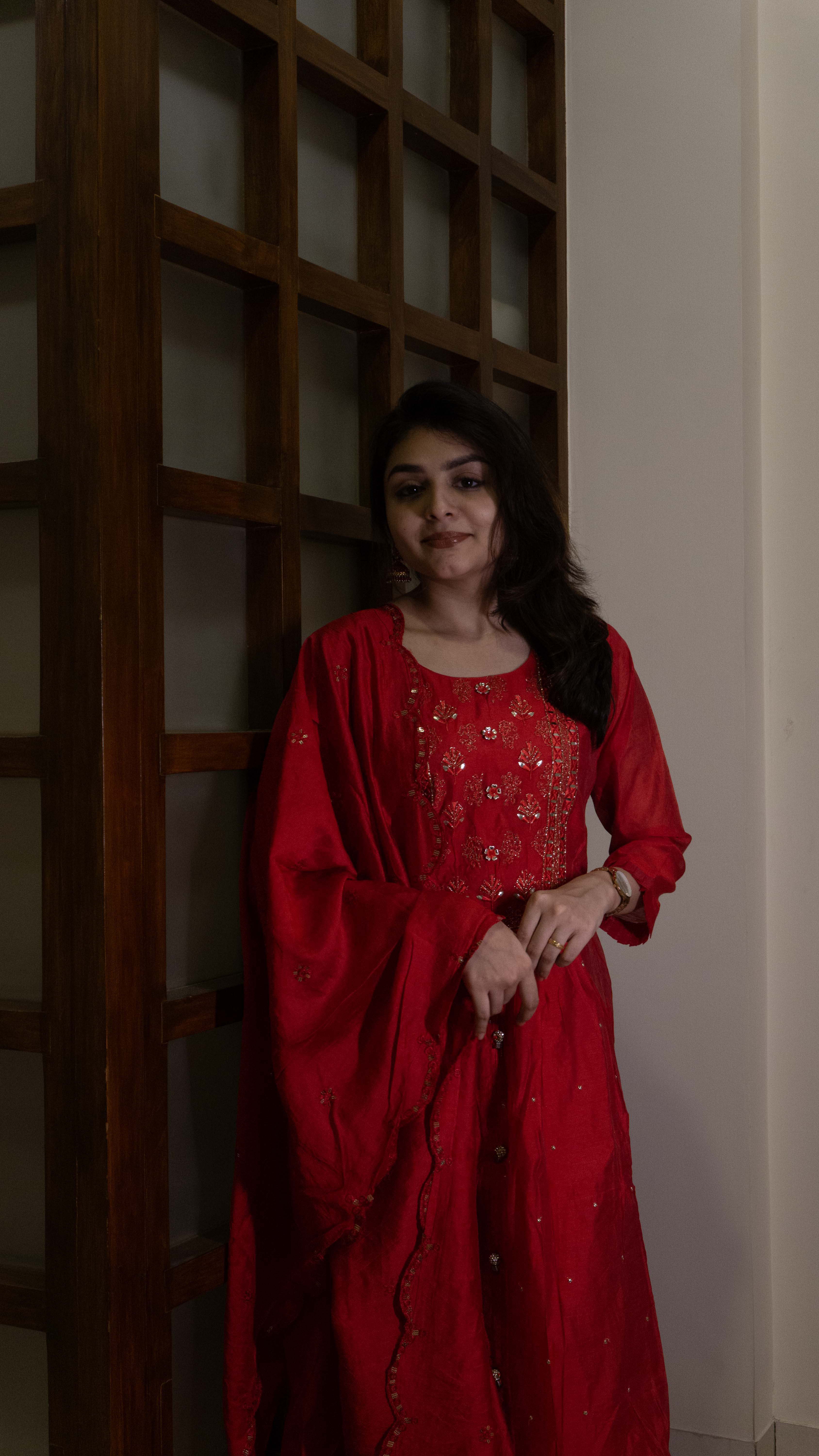 Red 3 piece salwar suit - SILK