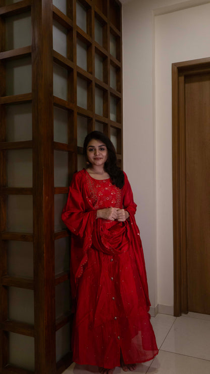 Red 3 piece salwar suit - SILK