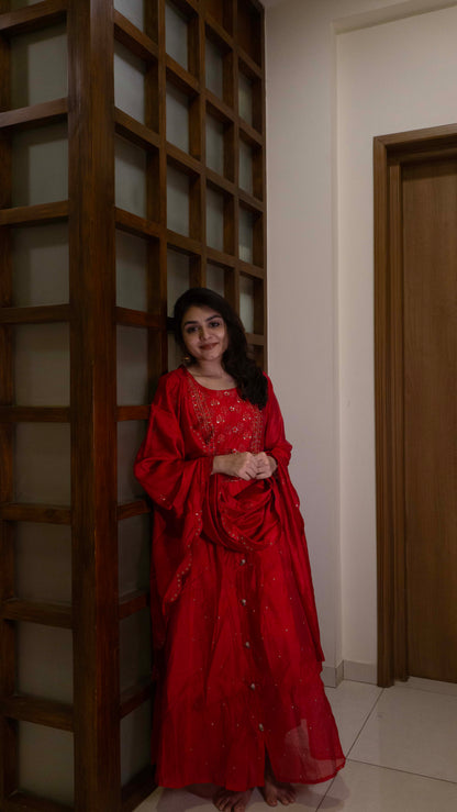 Red 3 piece salwar suit - SILK