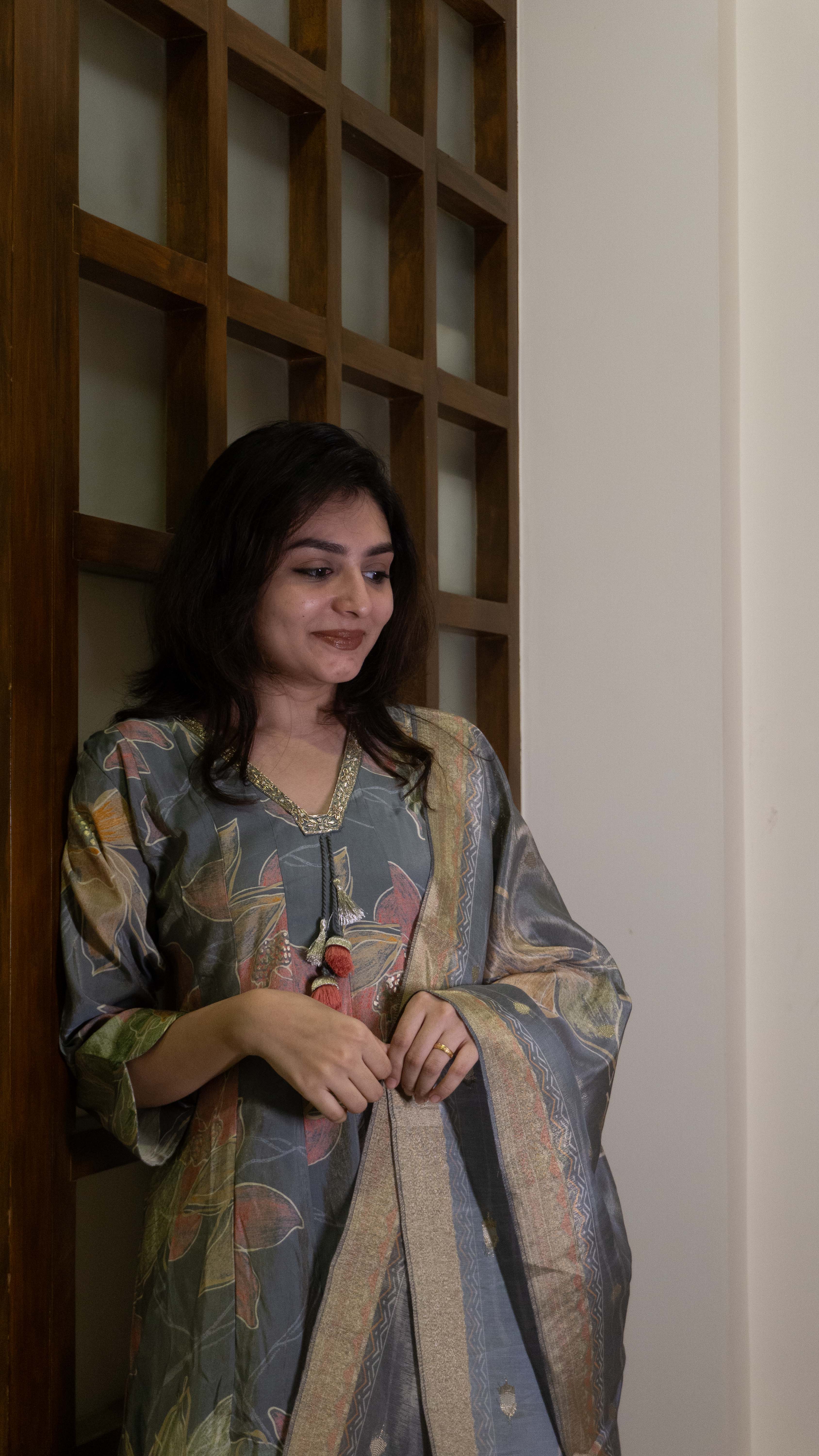 Grey 3 piece - Pure Silk Salwar Suit