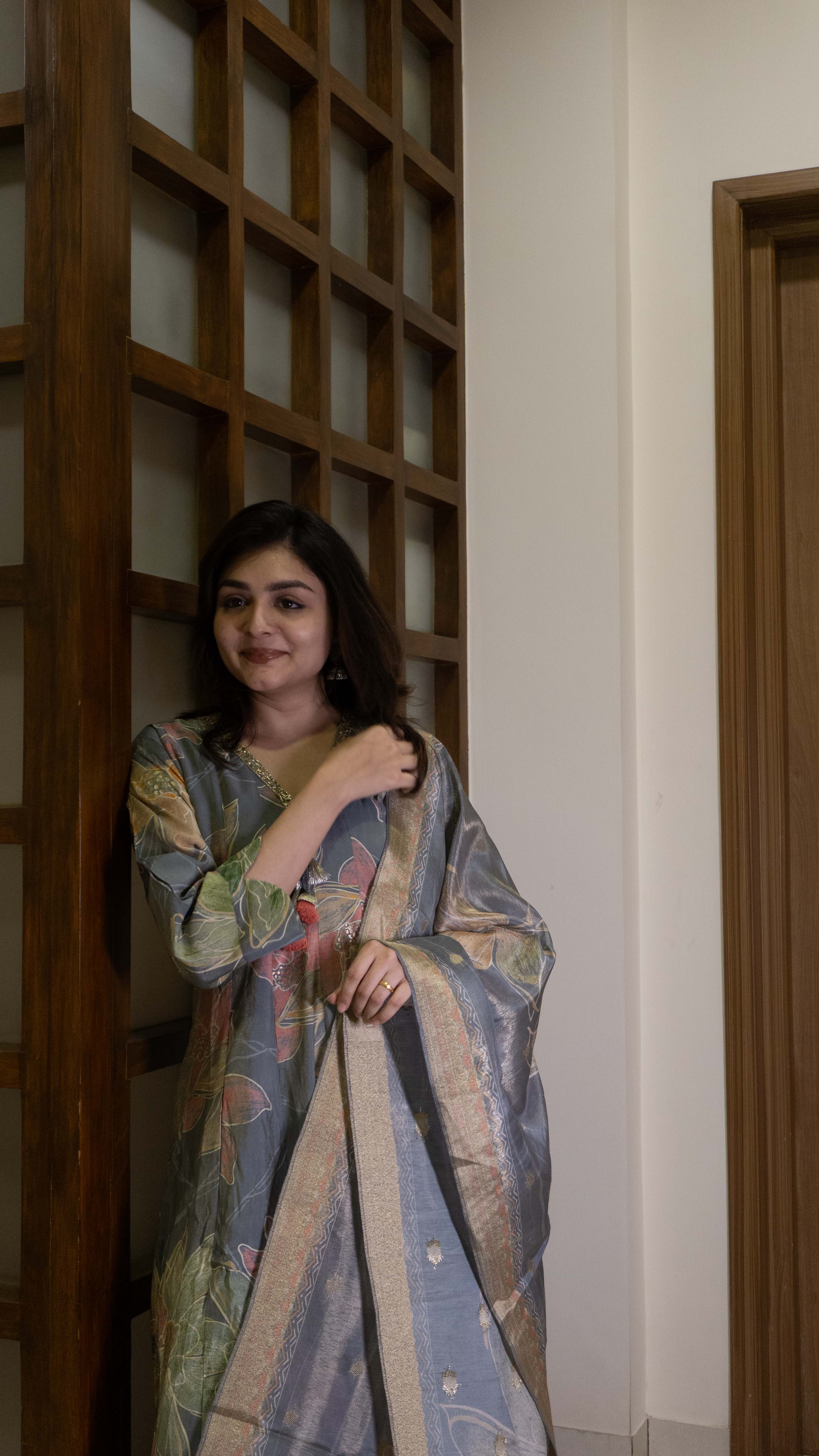 Grey 3 piece - Pure Silk Salwar Suit