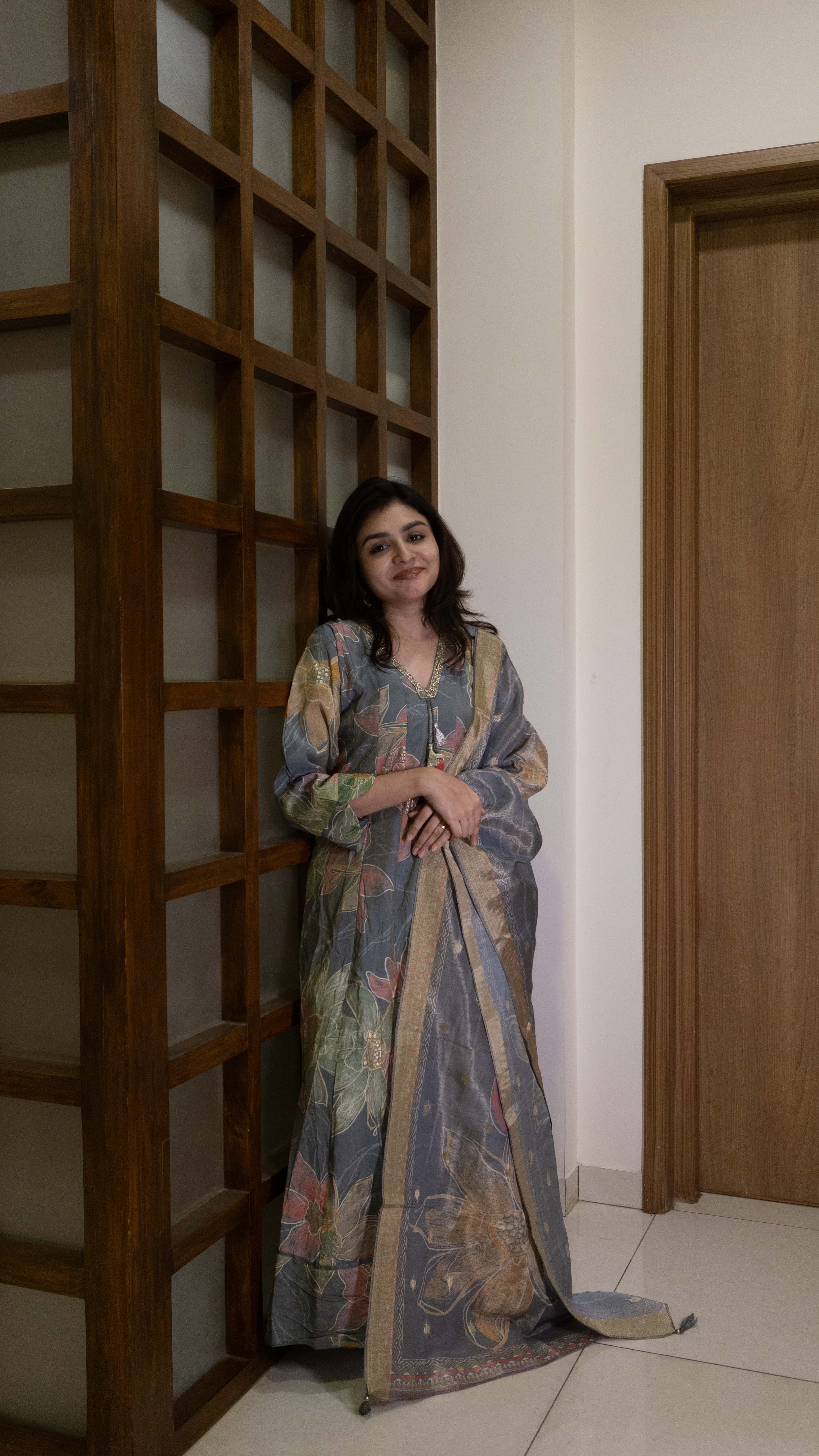 Grey 3 piece - Pure Silk Salwar Suit