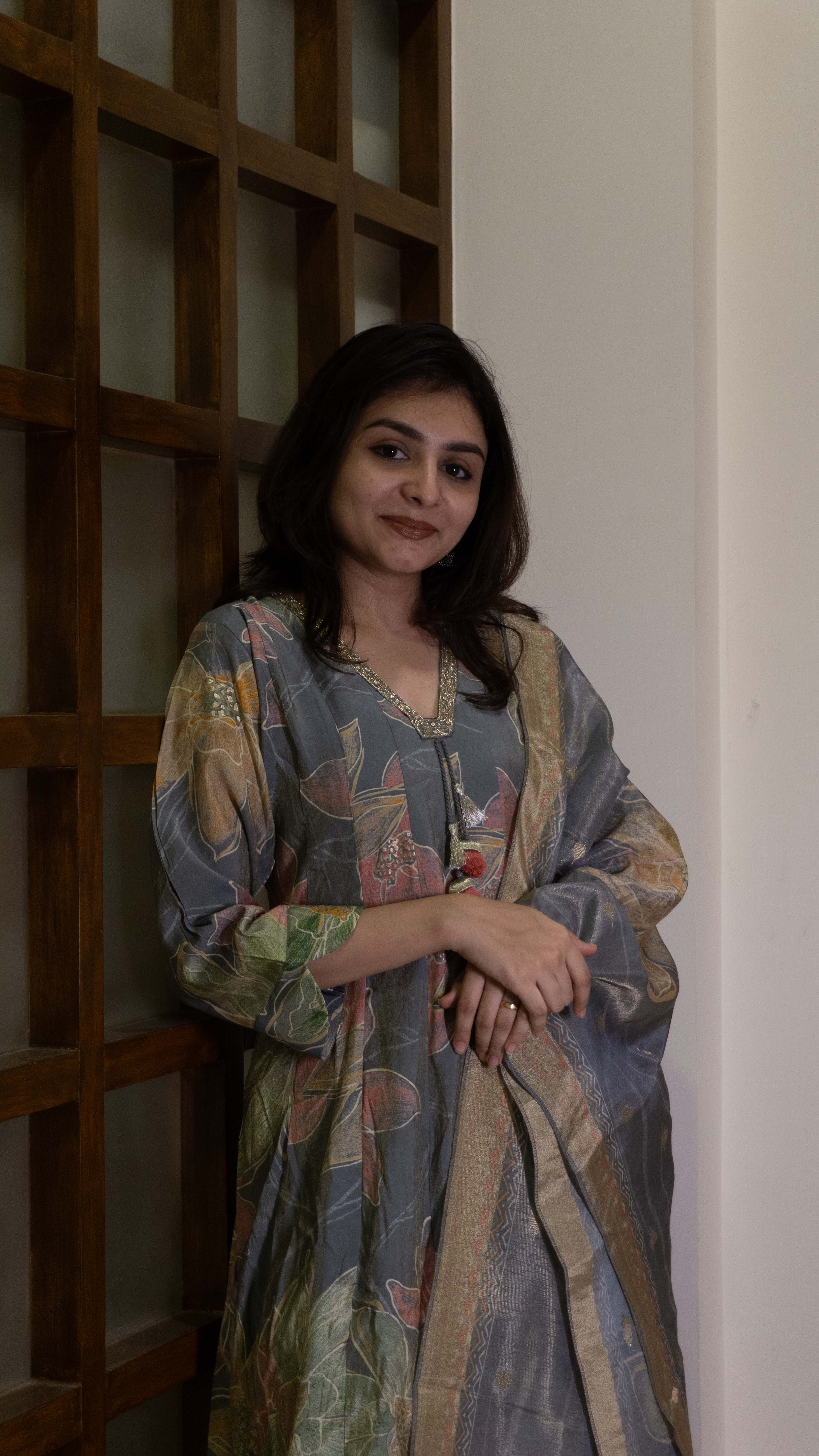 Grey 3 piece - Pure Silk Salwar Suit