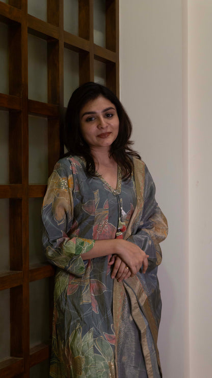 Grey 3 piece - Pure Silk Salwar Suit