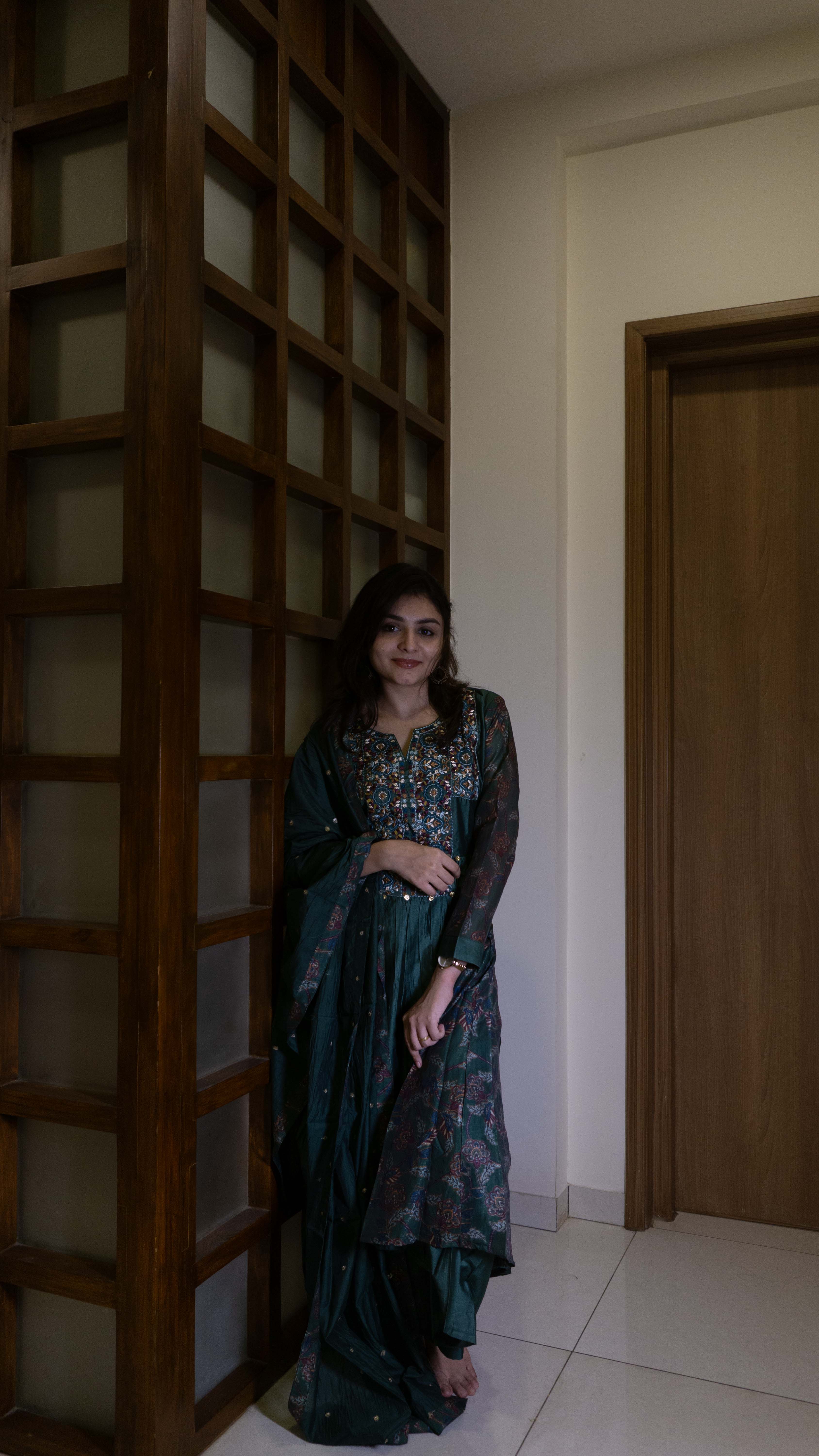 Dark Green - Pure Silk - Heavy Embroidery with hand work 3 piece salwar suit