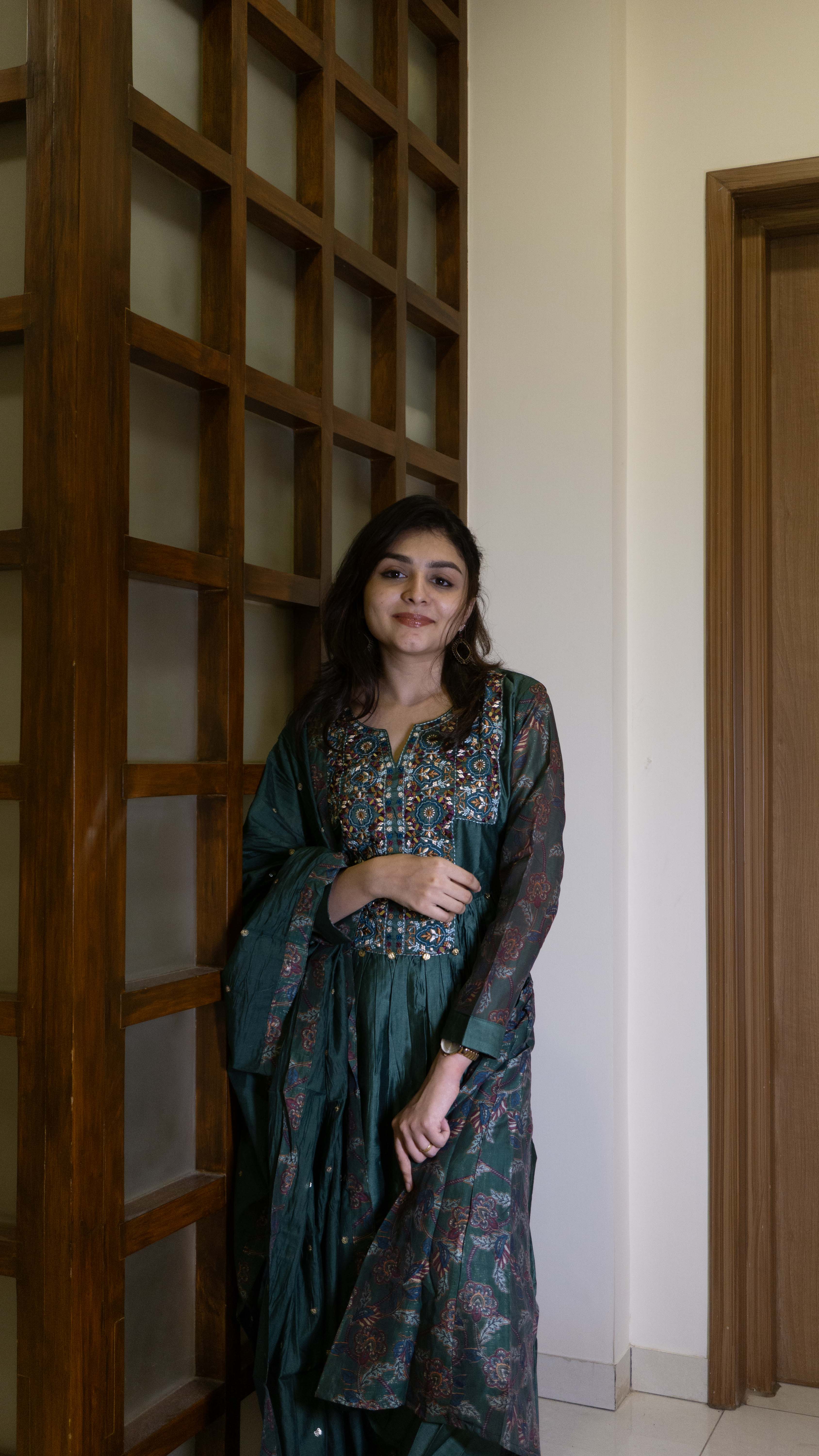 Dark Green - Pure Silk - Heavy Embroidery with hand work 3 piece salwar suit