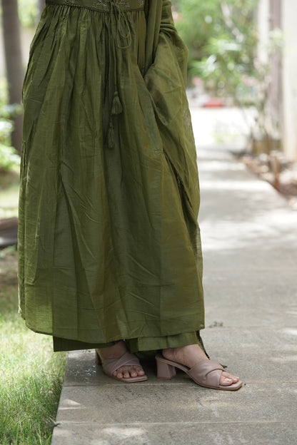 Bottle Green Chanderi Silk - 3 Piece Salwar Suit with Lining