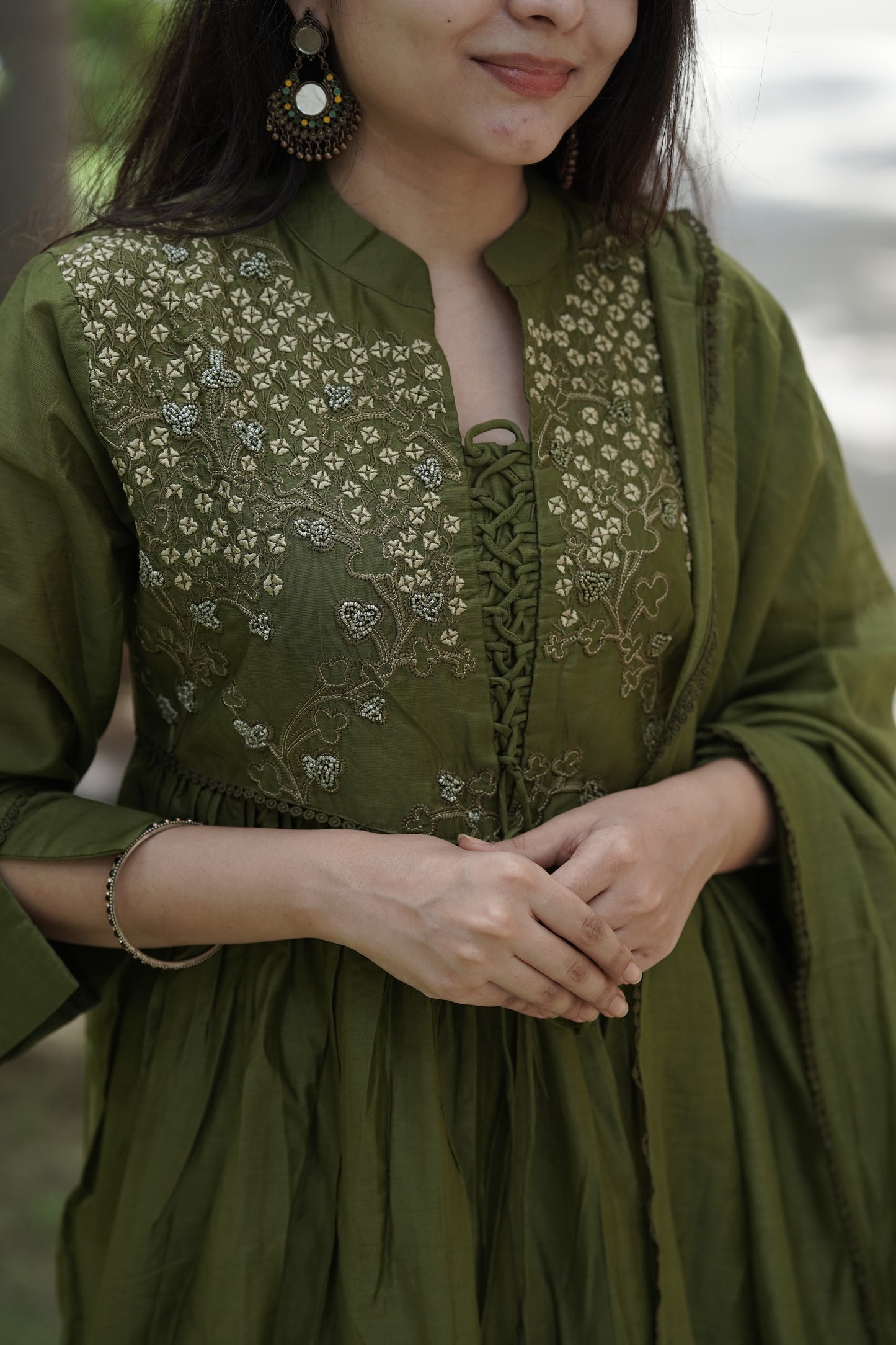 Bottle Green Chanderi Silk - 3 Piece Salwar Suit with Lining
