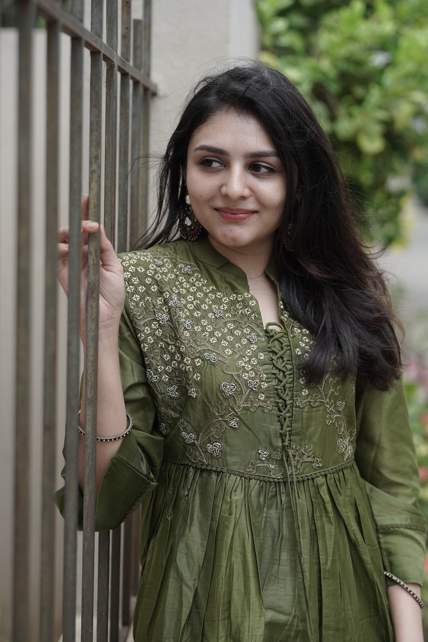 Bottle Green Chanderi Silk - 3 Piece Salwar Suit with Lining