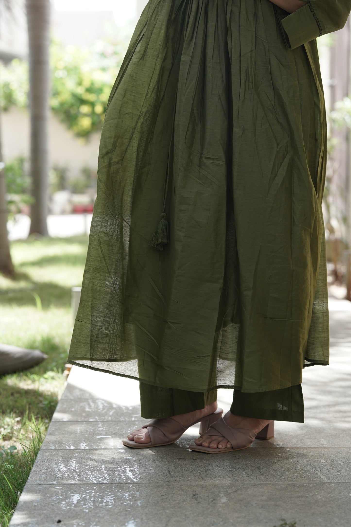 Bottle Green Chanderi Silk - 3 Piece Salwar Suit with Lining