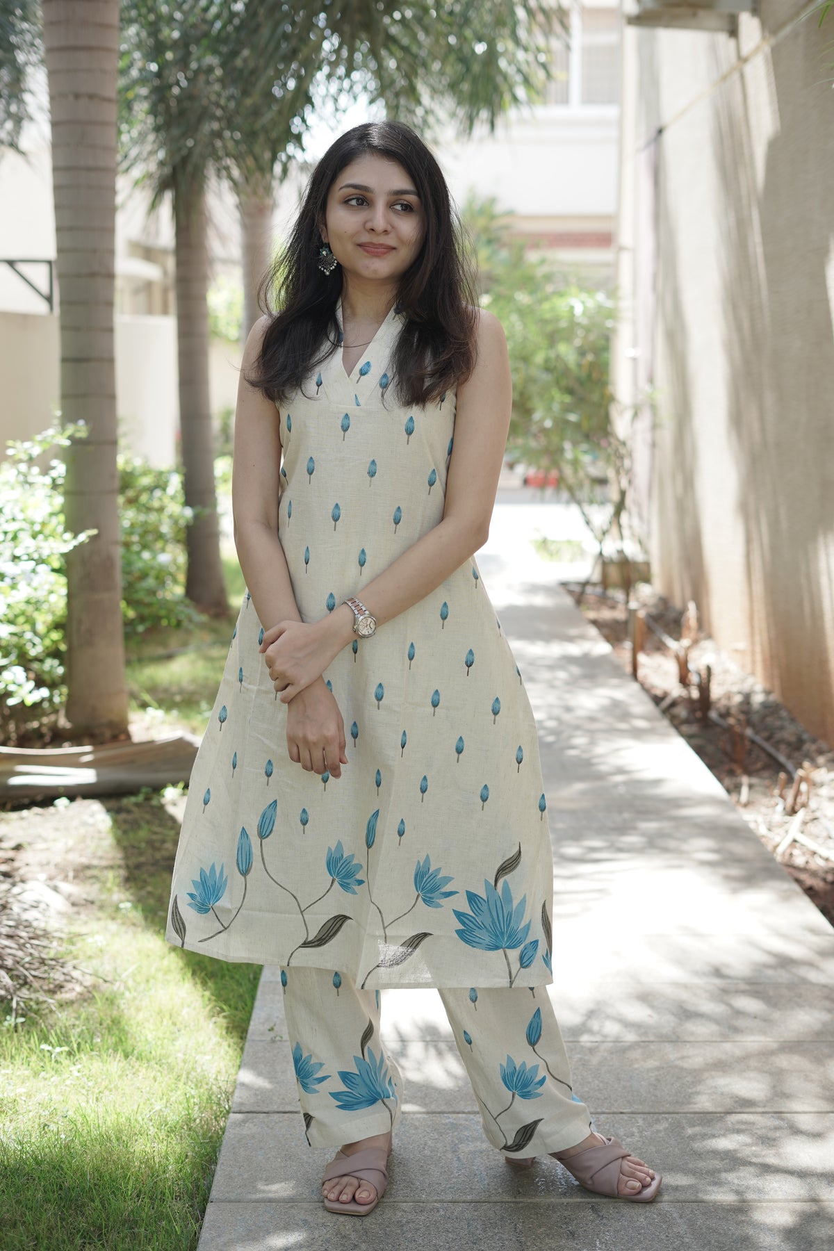 Khadi Cotton Floral Print Kurta Set | Elegant Co-ord Set