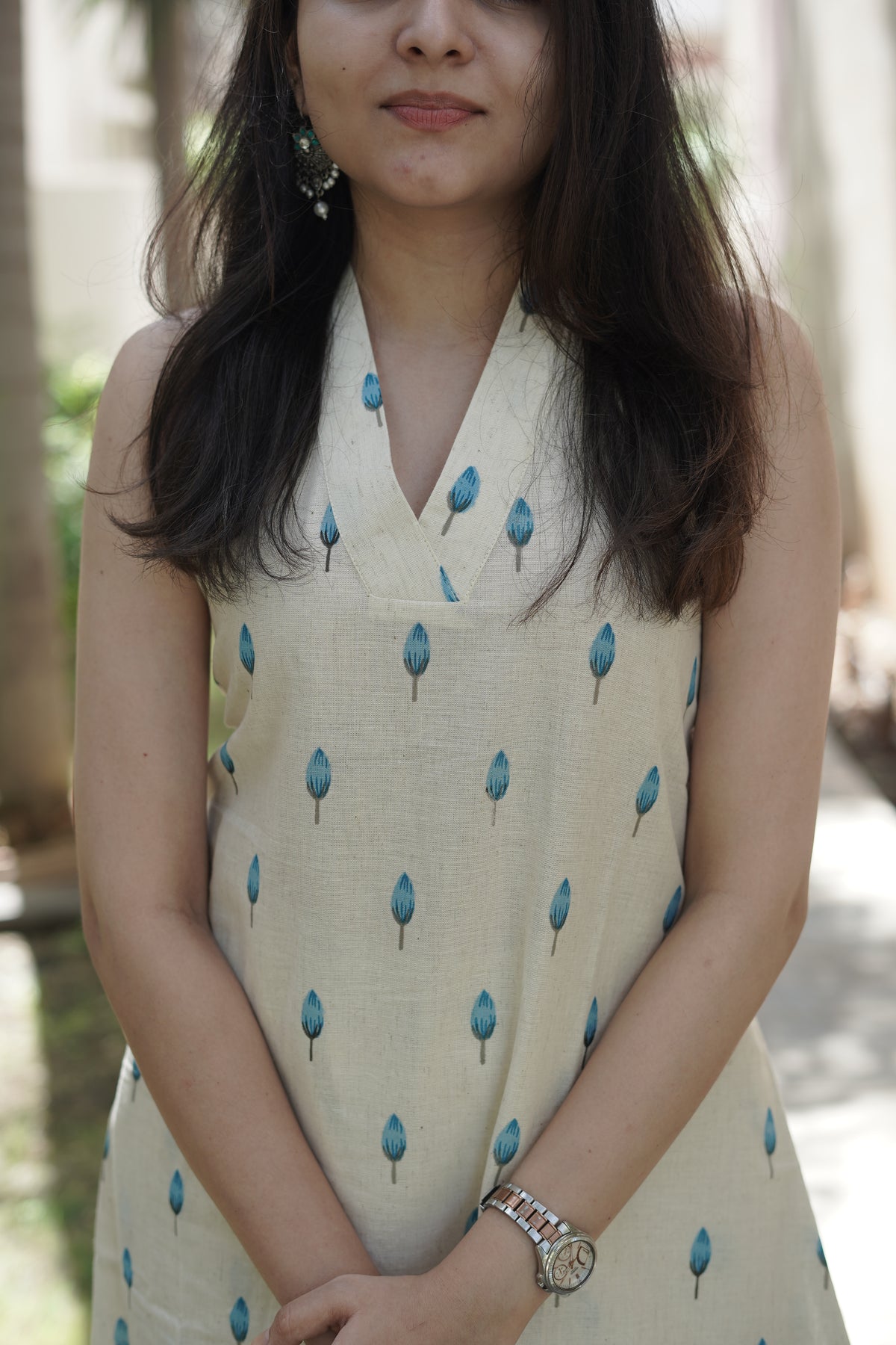 Khadi Cotton Floral Print Kurta Set | Elegant Co-ord Set - Blue