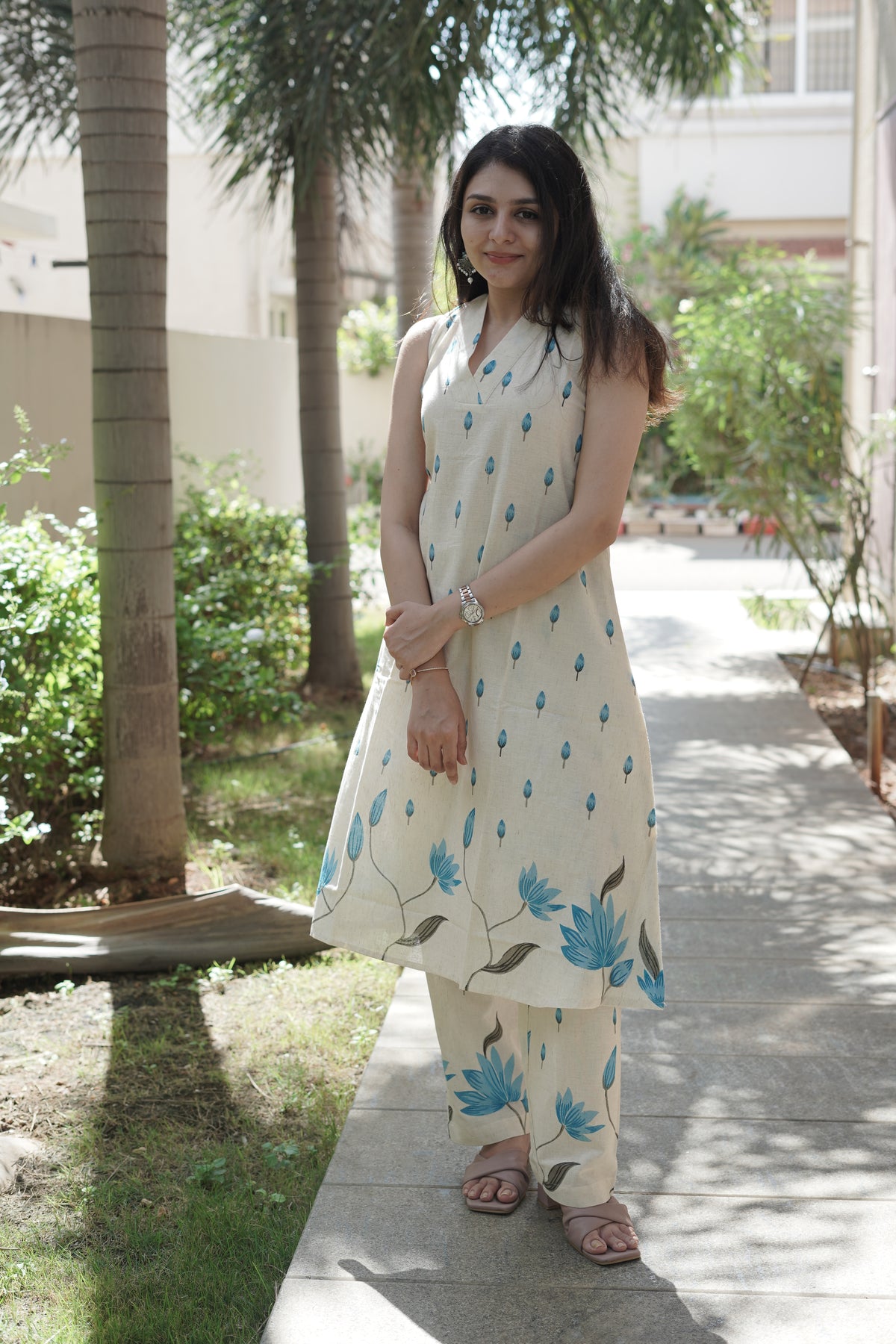 Khadi Cotton Floral Print Kurta Set | Elegant Co-ord Set