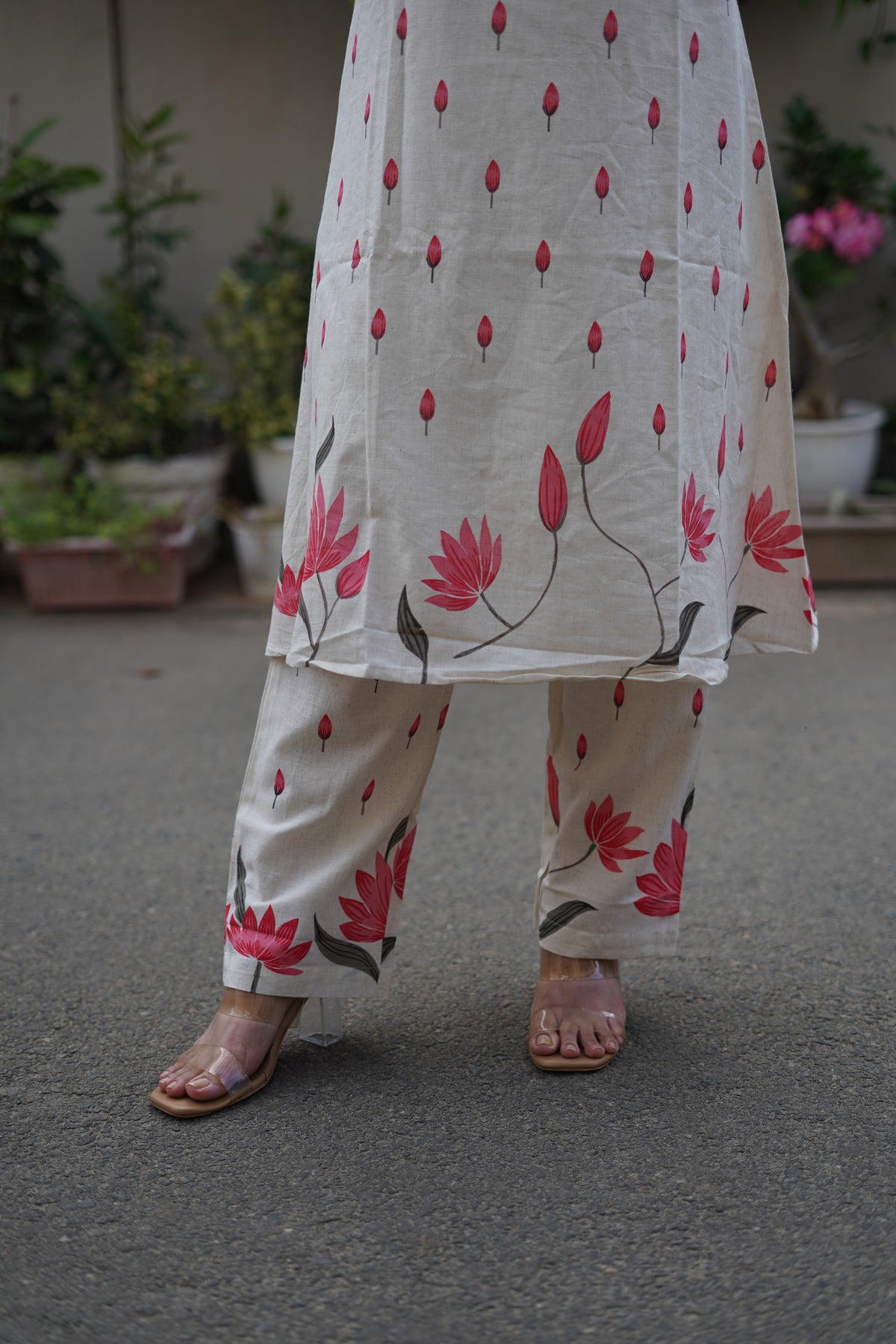 Khadi Cotton Floral Print Kurta Set | Elegant Co-ord Set Pink