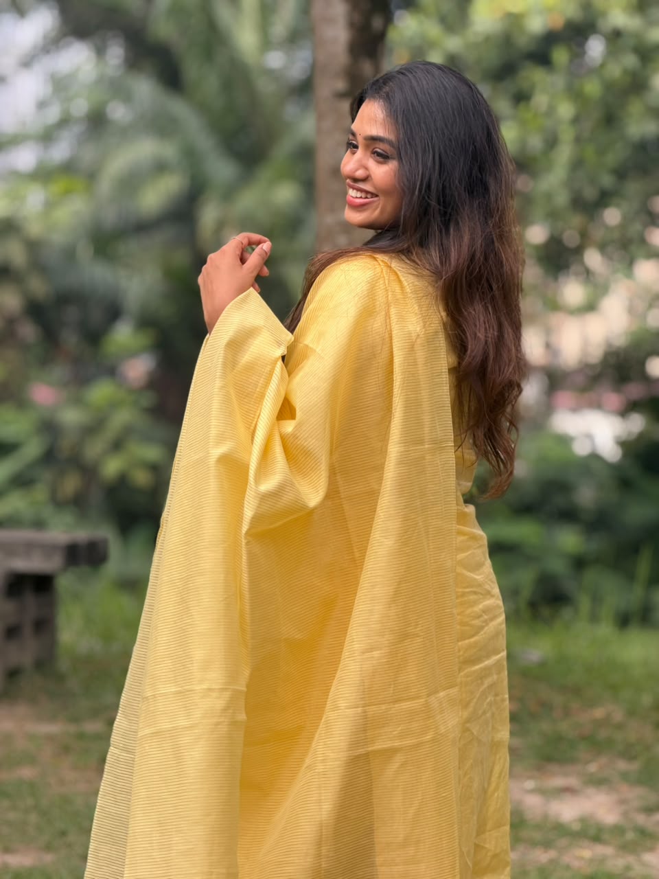 Jamdani Handloom Salwar Suit Set with Top, Pant and Dupatta with Pockets - Yellow