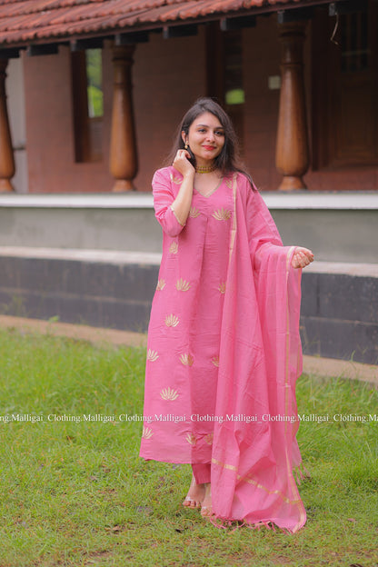 Light Pink Chanderi Silk - Salwar Suit with Lining