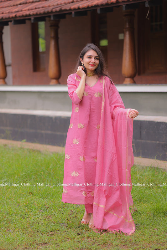 Light Pink Chanderi Silk - Salwar Suit with Lining