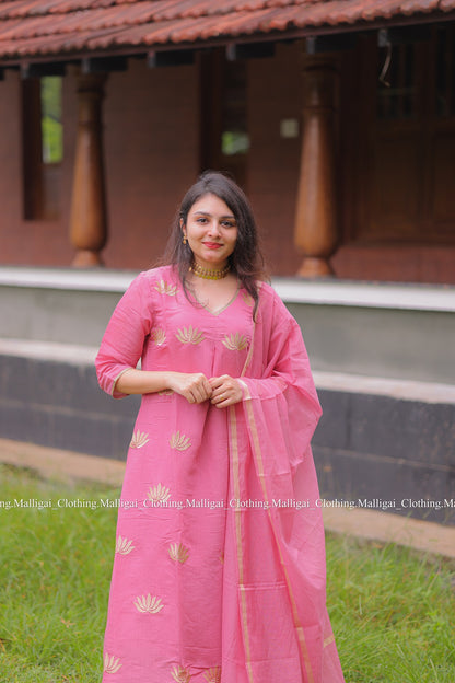 Light Pink Chanderi Silk - Salwar Suit with Lining