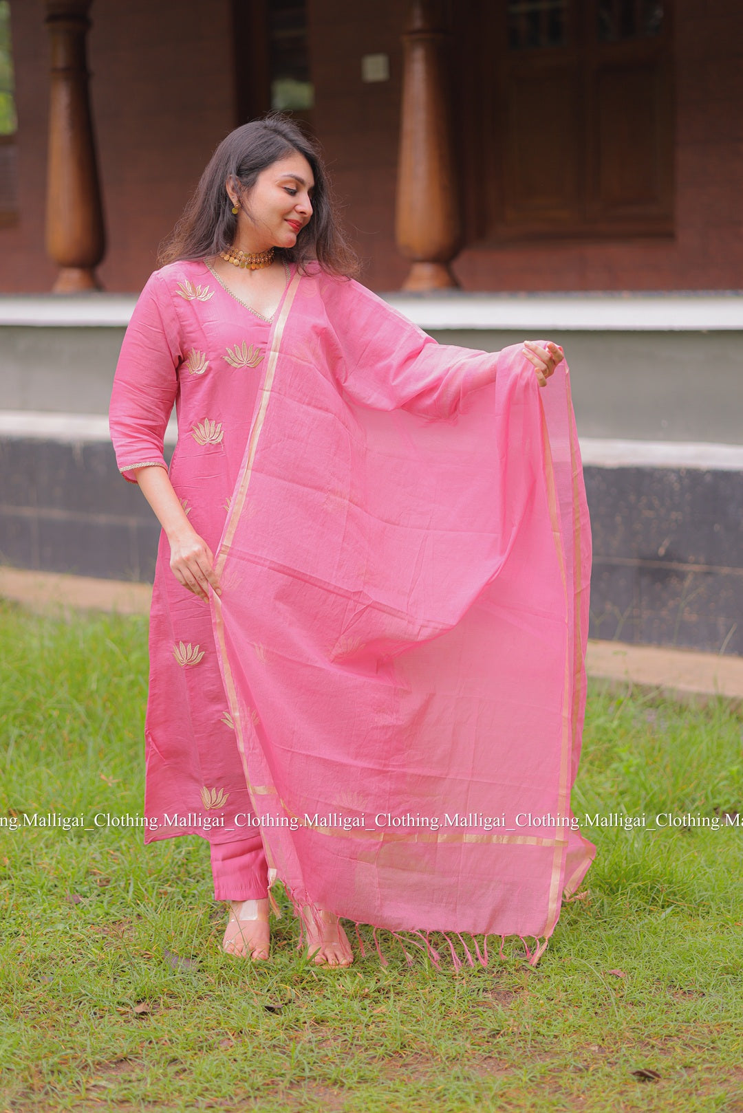 Light Pink Chanderi Silk - Salwar Suit with Lining