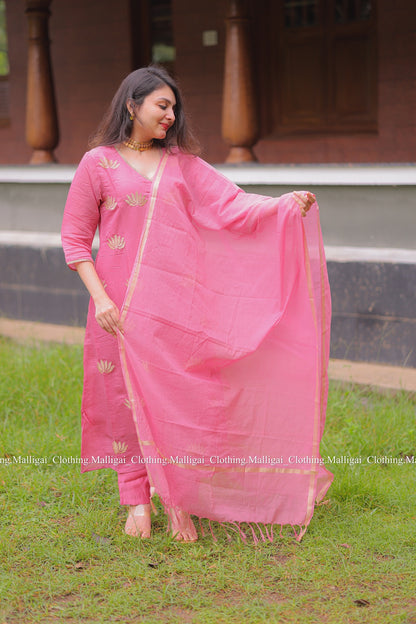 Light Pink Chanderi Silk - Salwar Suit with Lining