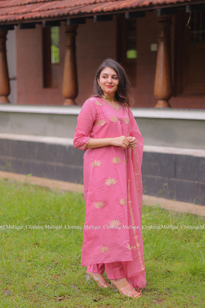 Light Pink Chanderi Silk - Salwar Suit with Lining