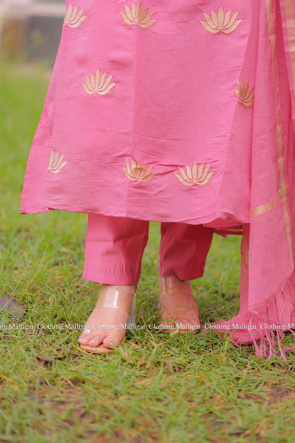Light Pink Chanderi Silk - Salwar Suit with Lining