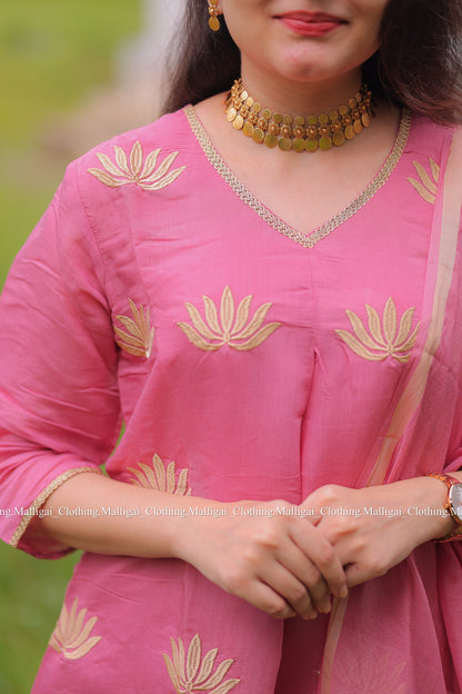 Light Pink Chanderi Silk - Salwar Suit with Lining