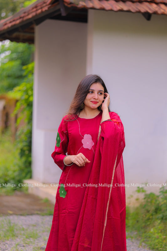 Chanderi Silk - Maroon Salwar suit with Lining