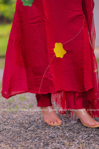 Chanderi Silk - Maroon Salwar suit with Lining