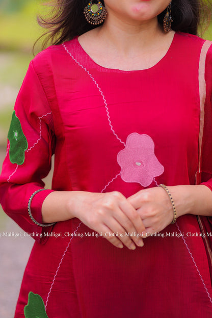 Chanderi Silk - Maroon Salwar suit with Lining