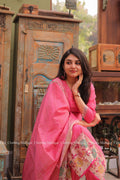 Banarasi Silk Handloom Salwar Suit Set with Top, Pant and Dupatta with Pockets - Pink