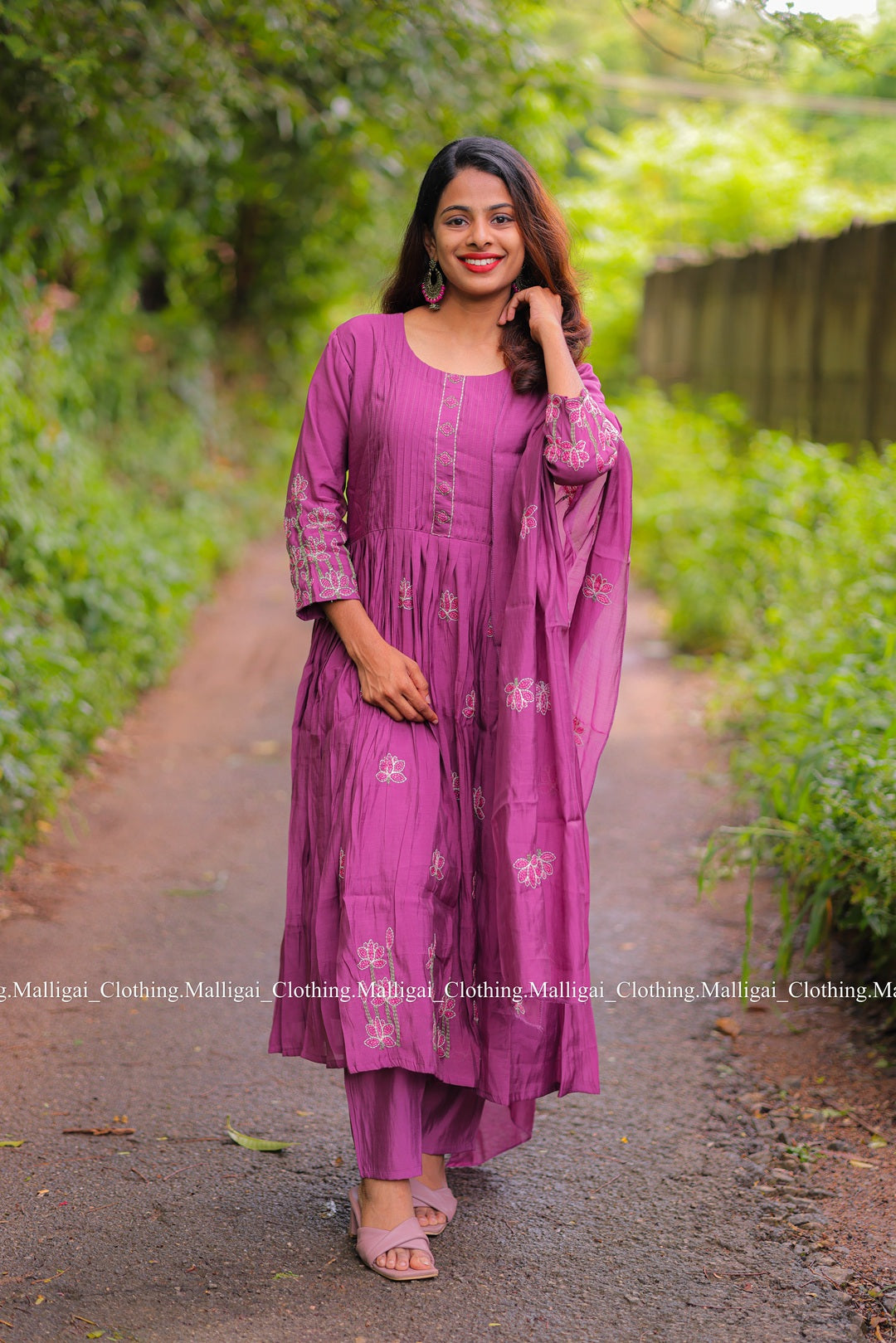 Chanderi Silk - Purple 3 piece salwar suit with Lining