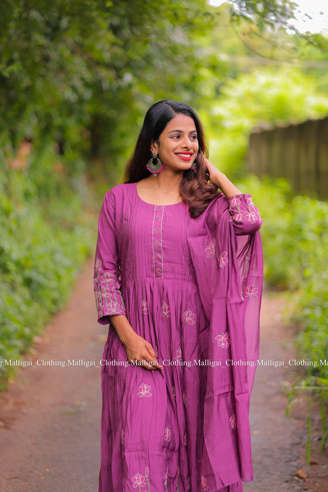 Chanderi Silk - Purple 3 piece salwar suit with Lining