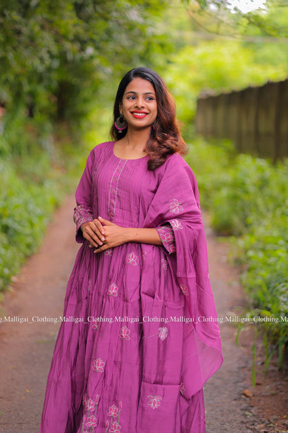 Chanderi Silk - Purple 3 piece salwar suit with Lining